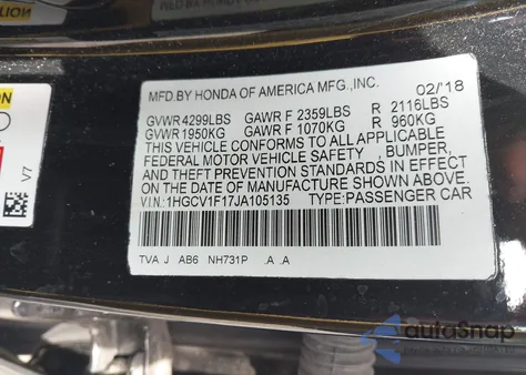 2018 Honda Accord Lx z USA, uszkodzony, nr VIN 1HGCV1F17JA105135